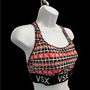 Victoria Secret Sport Bra Size Large, Stripe/geo design Blk/Pink/White.